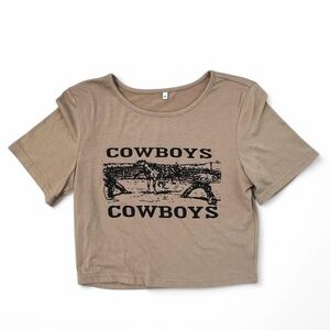 Brown Cowboys Graphic Crop Top‎